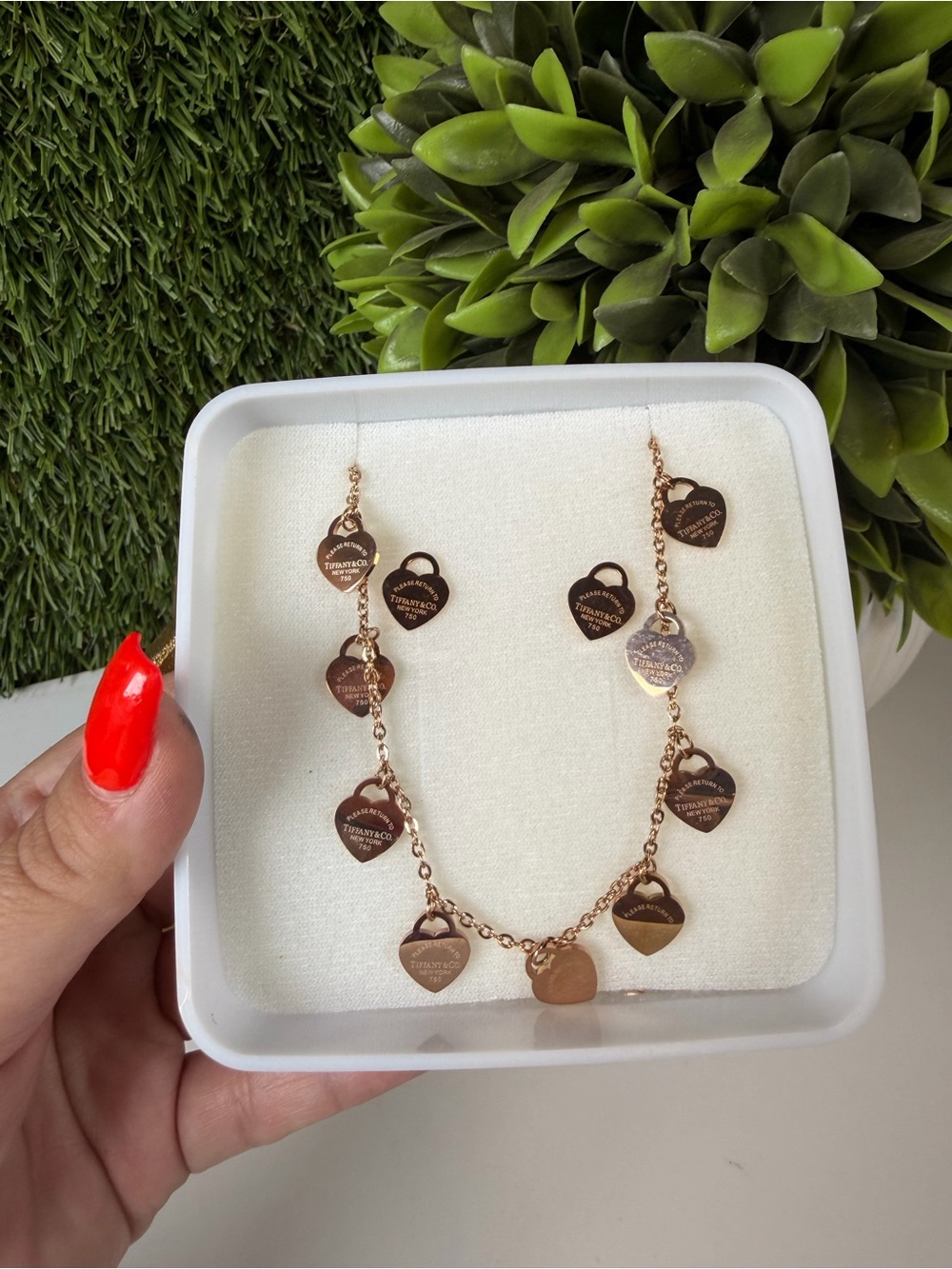 Rose Gold Heart Charm Necklace with earrings